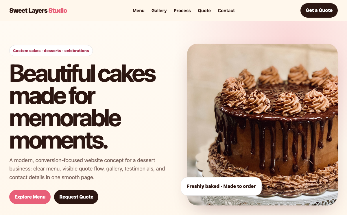 Screenshot of a local business website