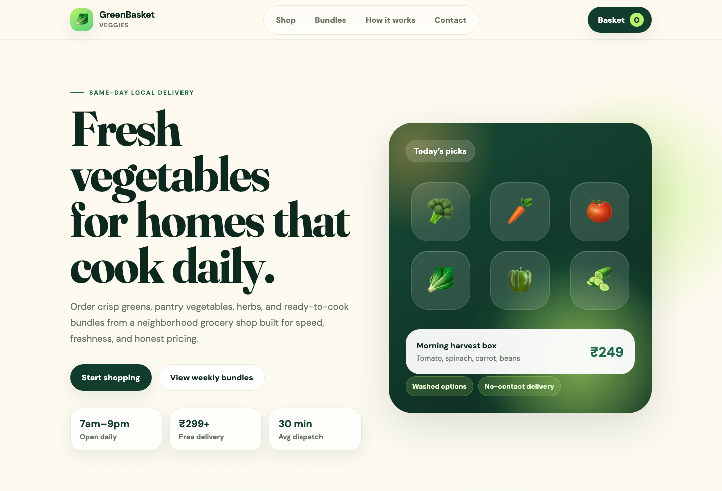 Screenshot of GreenBasket Veggies online grocery storefront